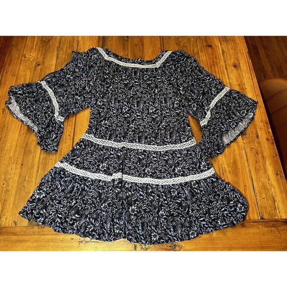 Free People Floral Blue Tunic Boho Lace Size XS - Picture 2 of 6